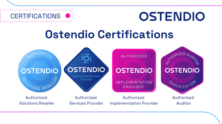 The Ostendio certifications for authorized reseller, services provider, implementation provider and auditor